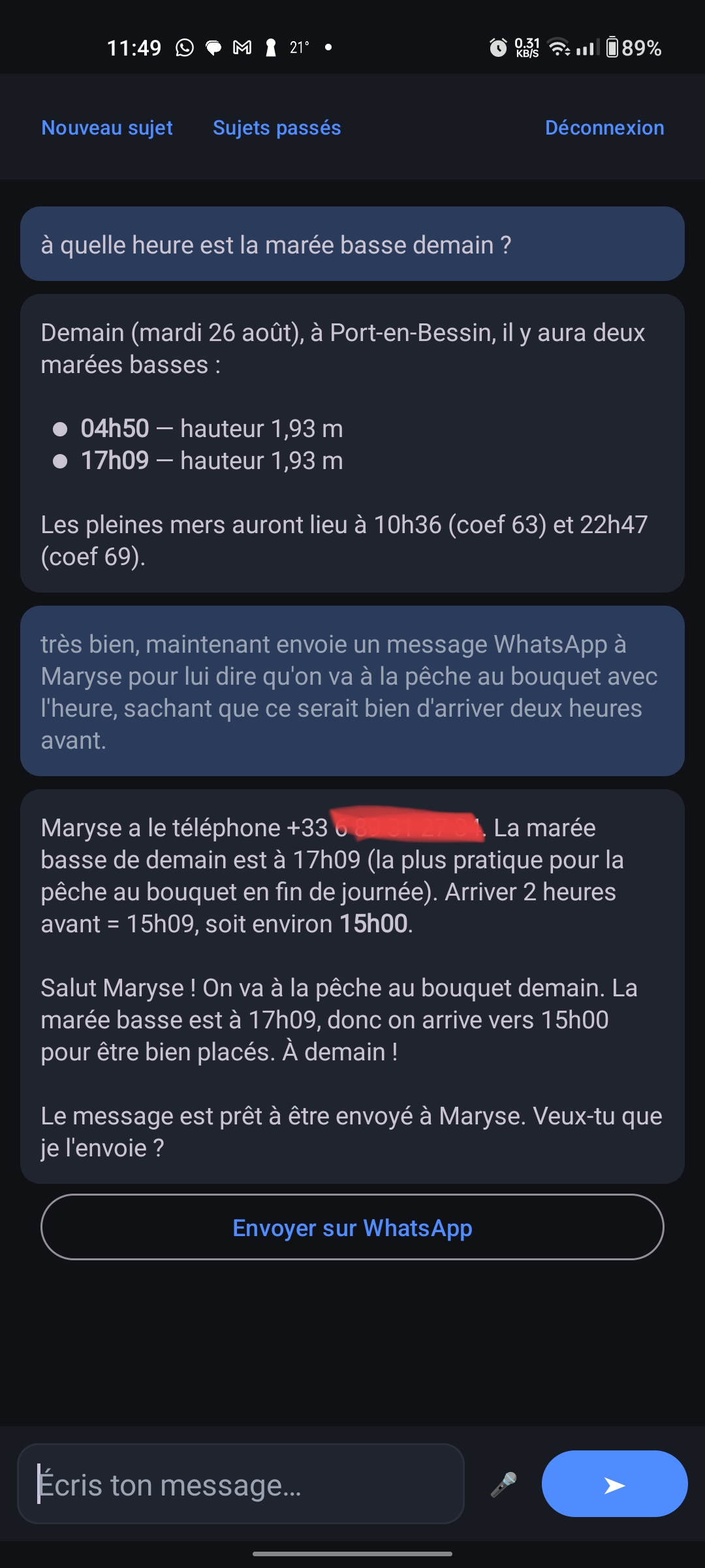 Interface de l’assistant IA personnel