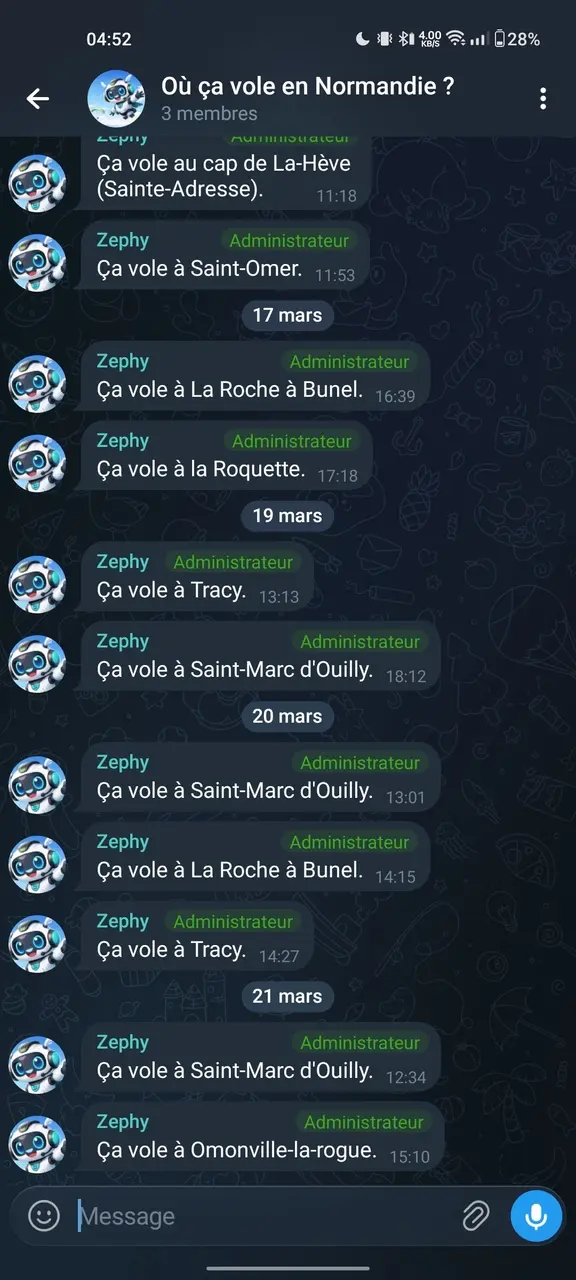 Exemple de notification du bot dans Telegram