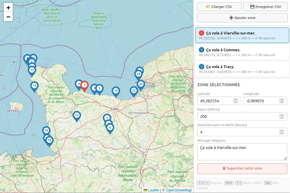 Éditeur des zones de décollage sur carte