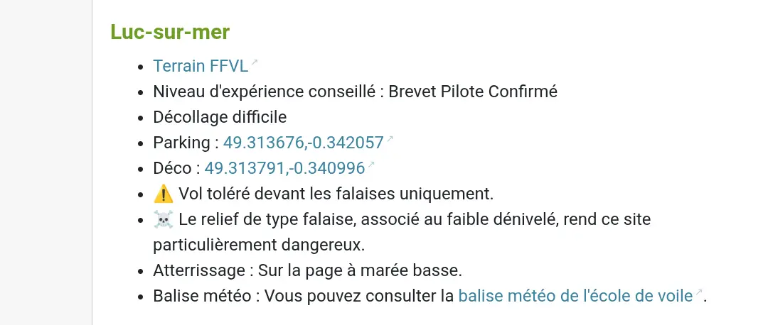 Exemple de fiche annotée d’un site de parapente